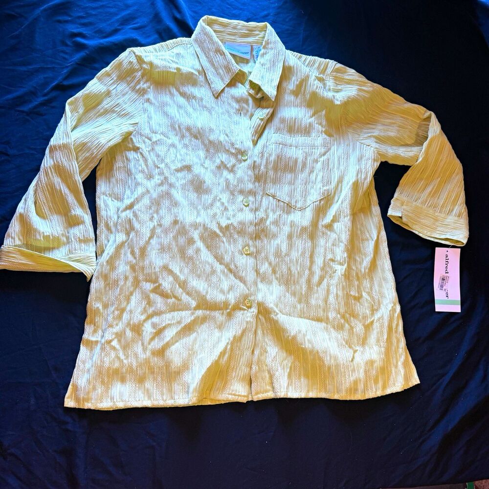 Alfred Dunner Blouse Size 8 Lime NWT Textured Button Up Coastal 3/4 Sleeve